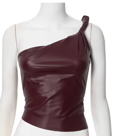 New Leather Asymmetrical Sleeveless Top with Waist Detail