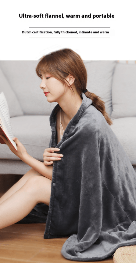 USB Heated electric blanket rolled up with USB power connector for warmth and comfort anywhere.