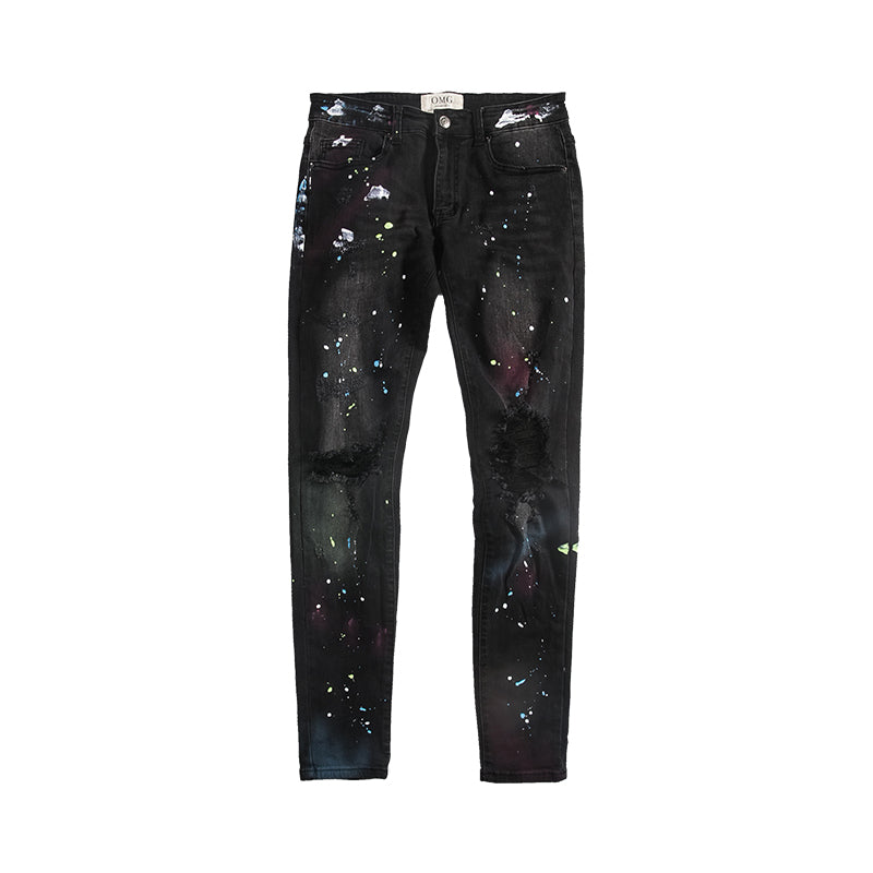 Slim-Fit Stretch Jeans with Graffiti Design