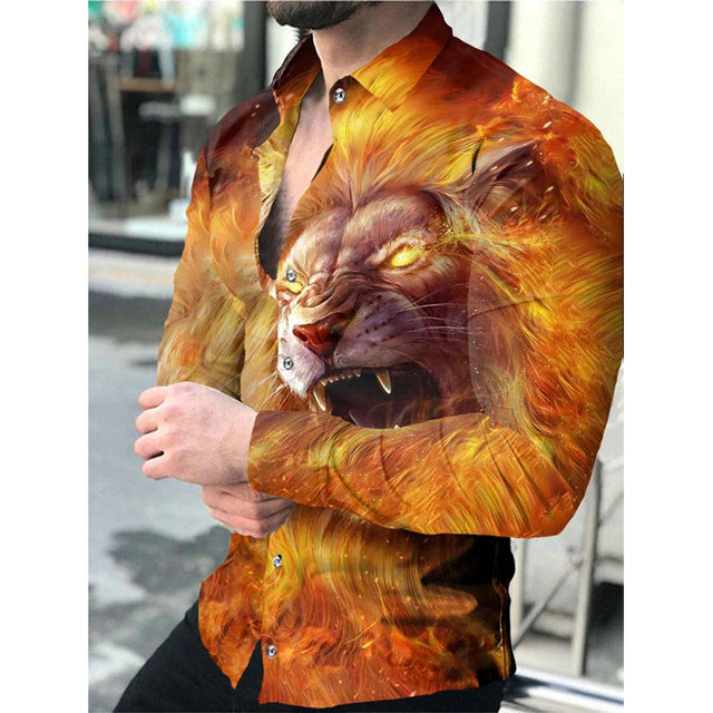 Cárdigan informal de manga larga con estampado animal para hombre