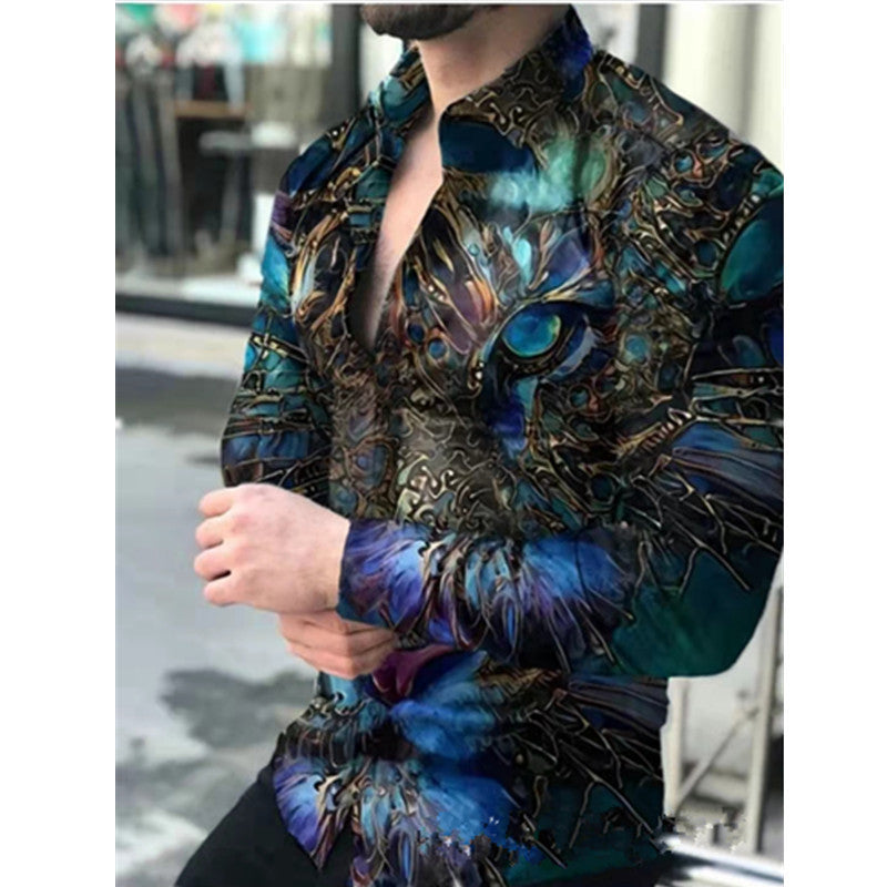 Cárdigan informal de manga larga con estampado animal para hombre