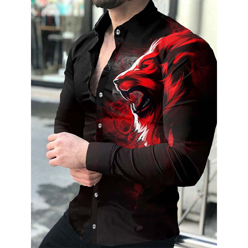 Cárdigan informal de manga larga con estampado animal para hombre