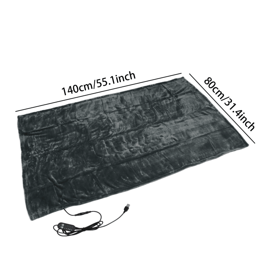 USB Heated electric blanket rolled up with USB power connector for warmth and comfort anywhere.